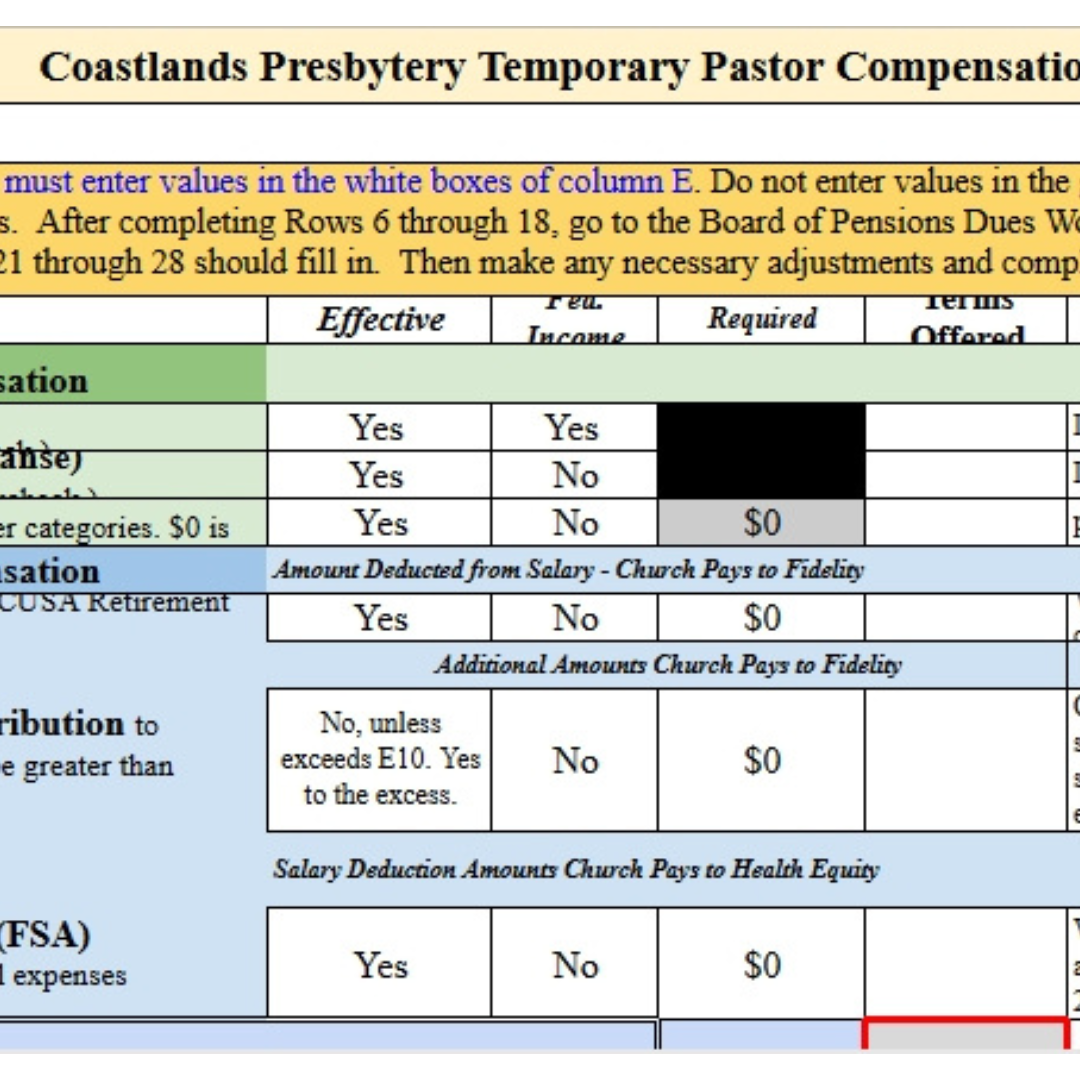 Full-Time Temporary Pastor Compensation Worksheet 